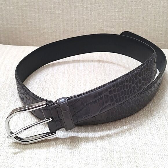 Lauren Ralph Lauren Croc Embossed Gray Leather Belt Silver Buckle Size M - Picture 11 of 11